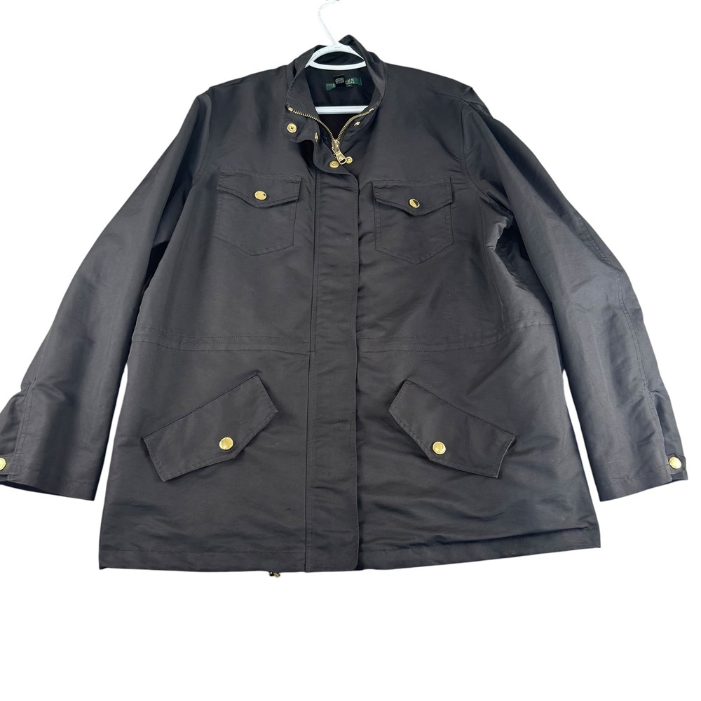 Lauren Ralph Lauren Black Field Jacket Gold Hardware Utility Coat Womens 1X